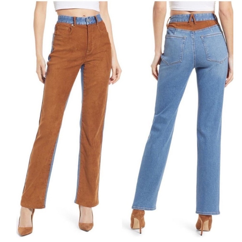 Good American Icon Mixed Media Denim Faux Suede Jeans 8/29 Western Cowgirl